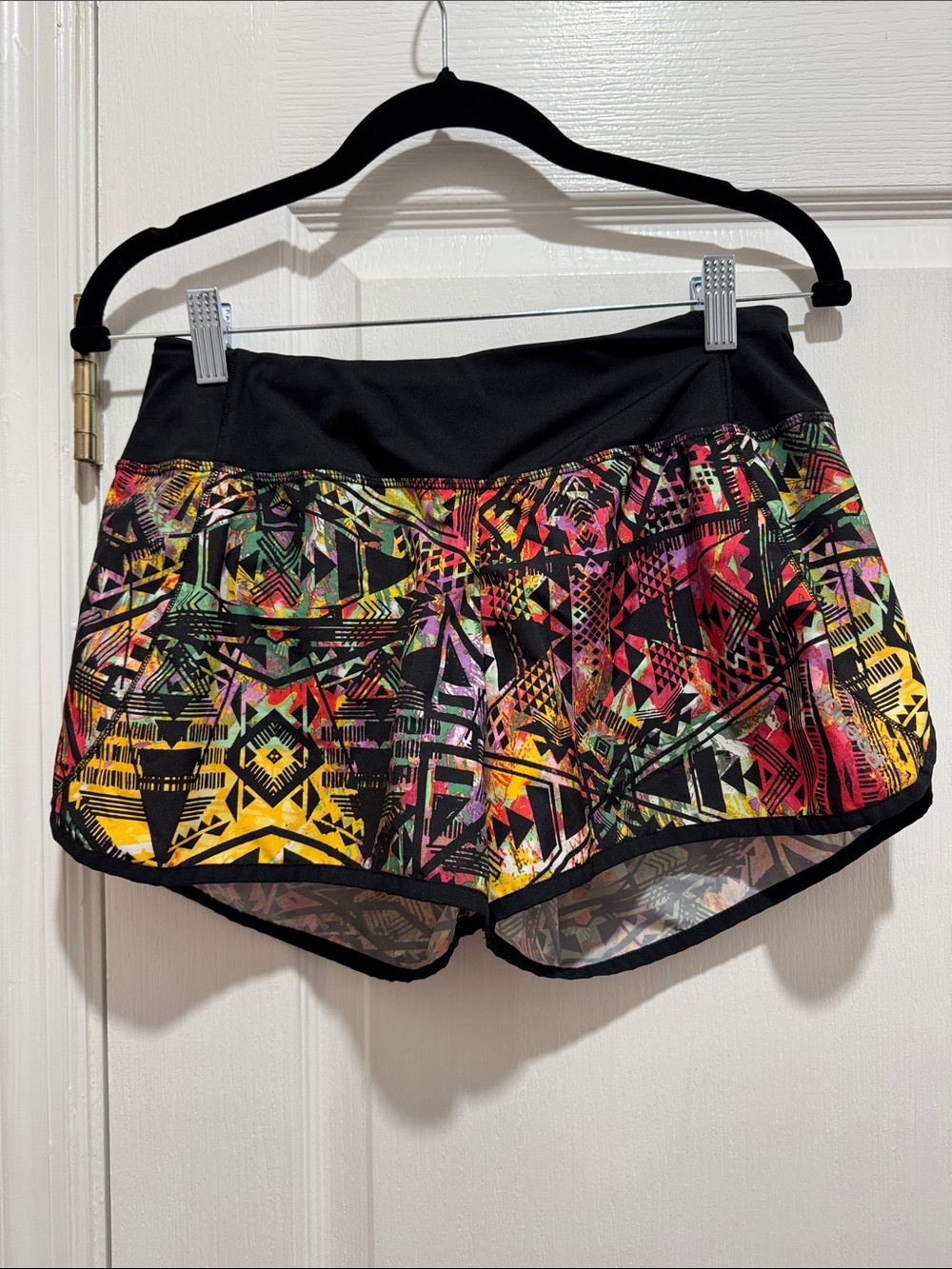 Reebok Black Waistband Aztec Print Athletic Shorts